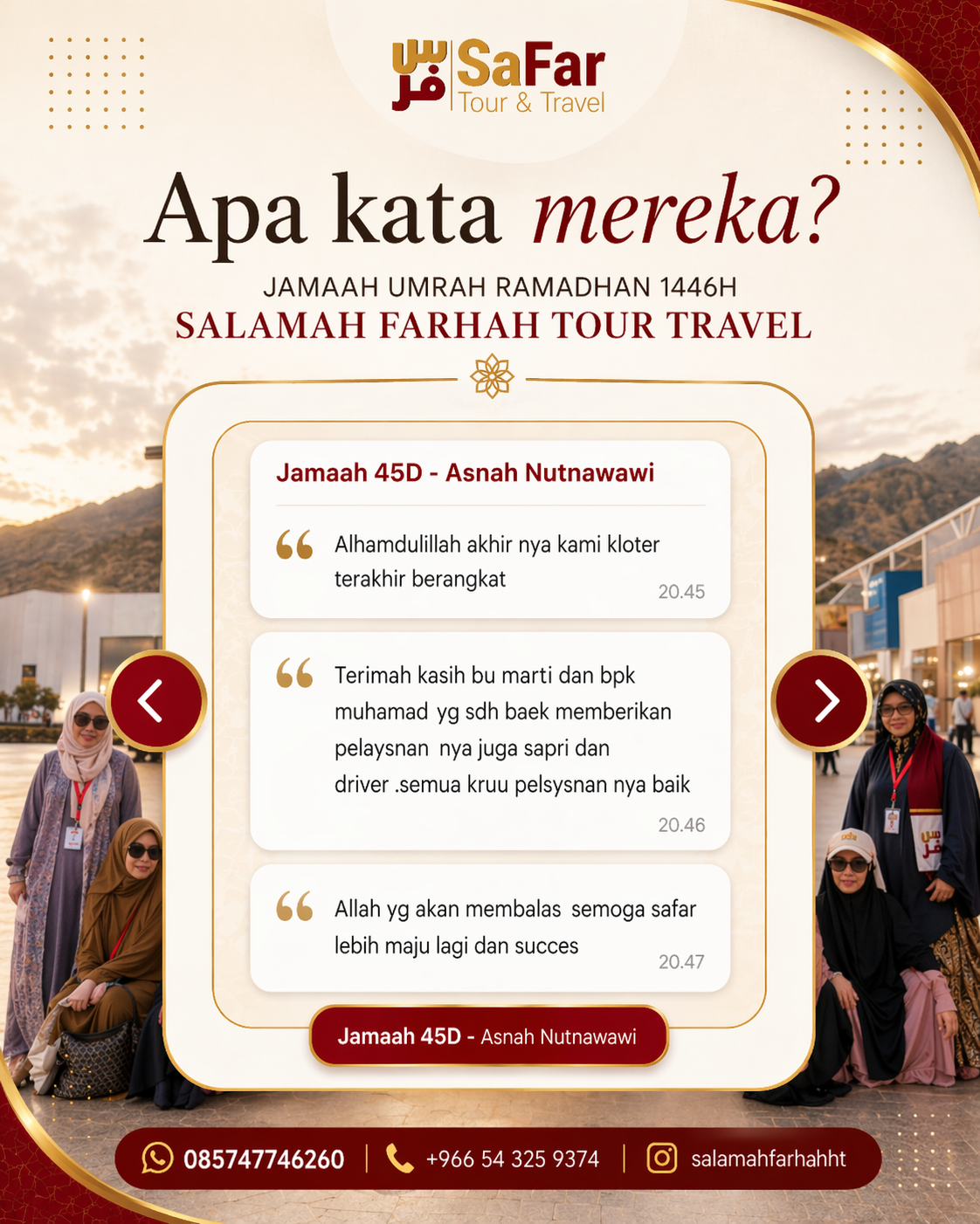 Testimoni jamaah umroh Salamah Farhah Tour Travel — pengalaman ibadah berkesan 3